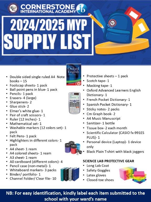 Middle School supply list