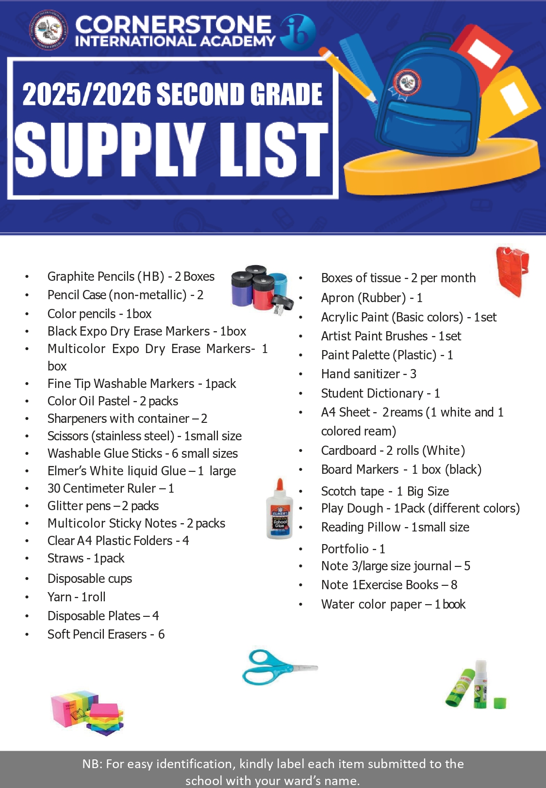 Second Grade supply list
