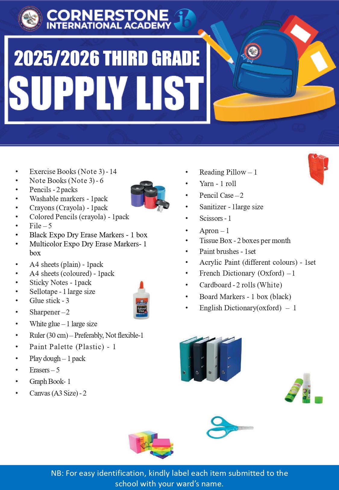 Third Grade supply list