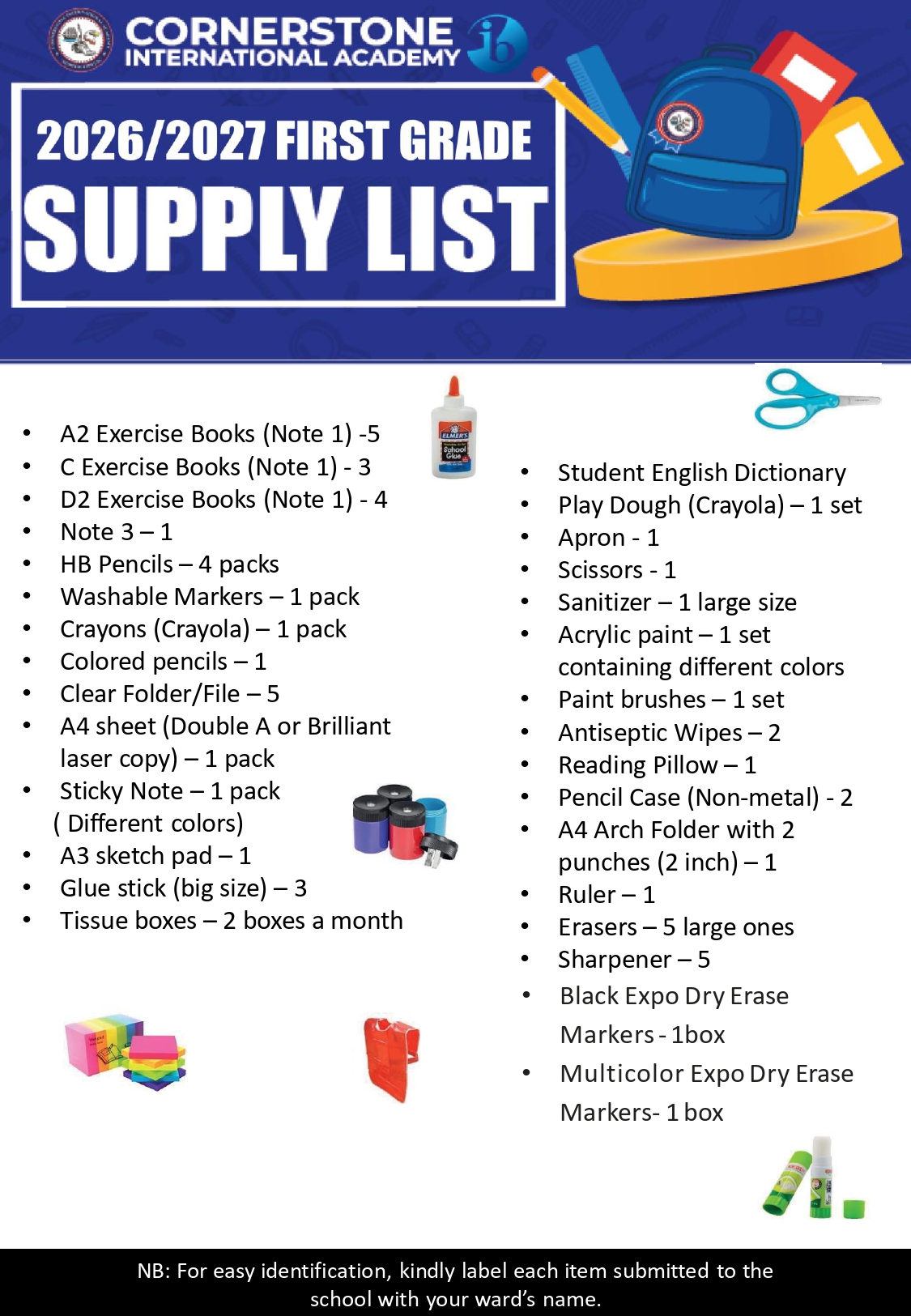 First Grade supply list
