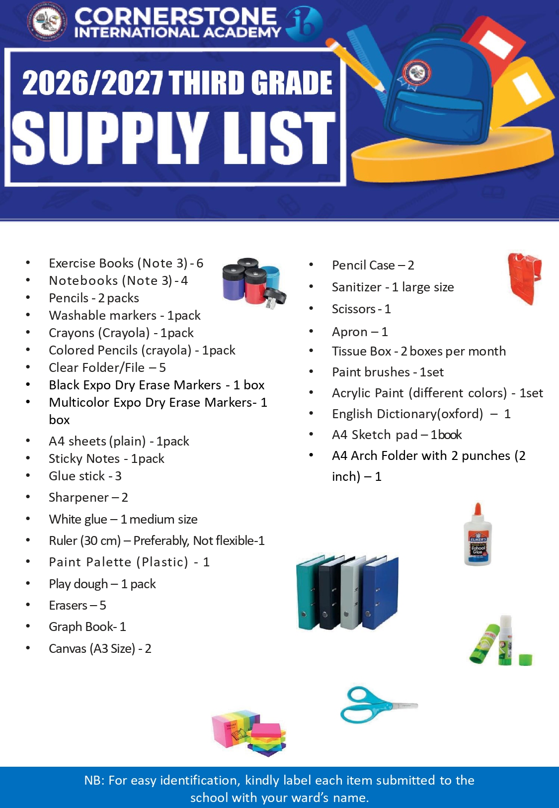 Third Grade supply list