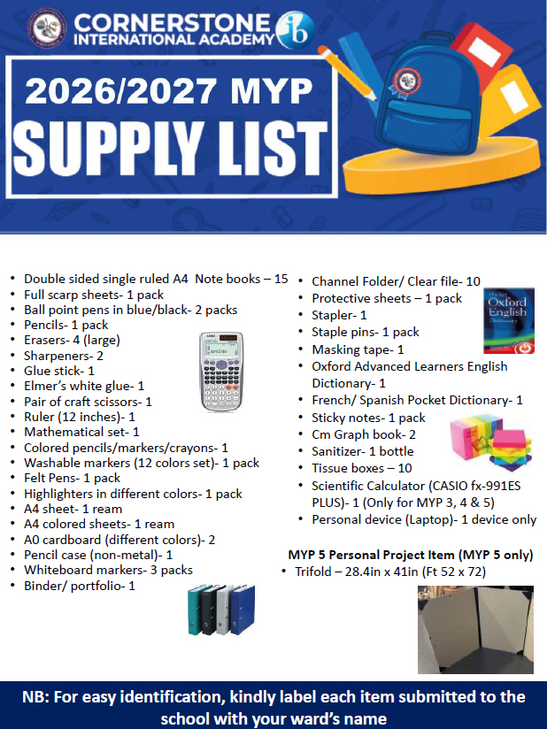 Middle School supply list
